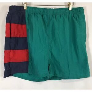 Colorblock Swim Trunks Green Red Nylon Athletic Mens Works Size Large Vintage